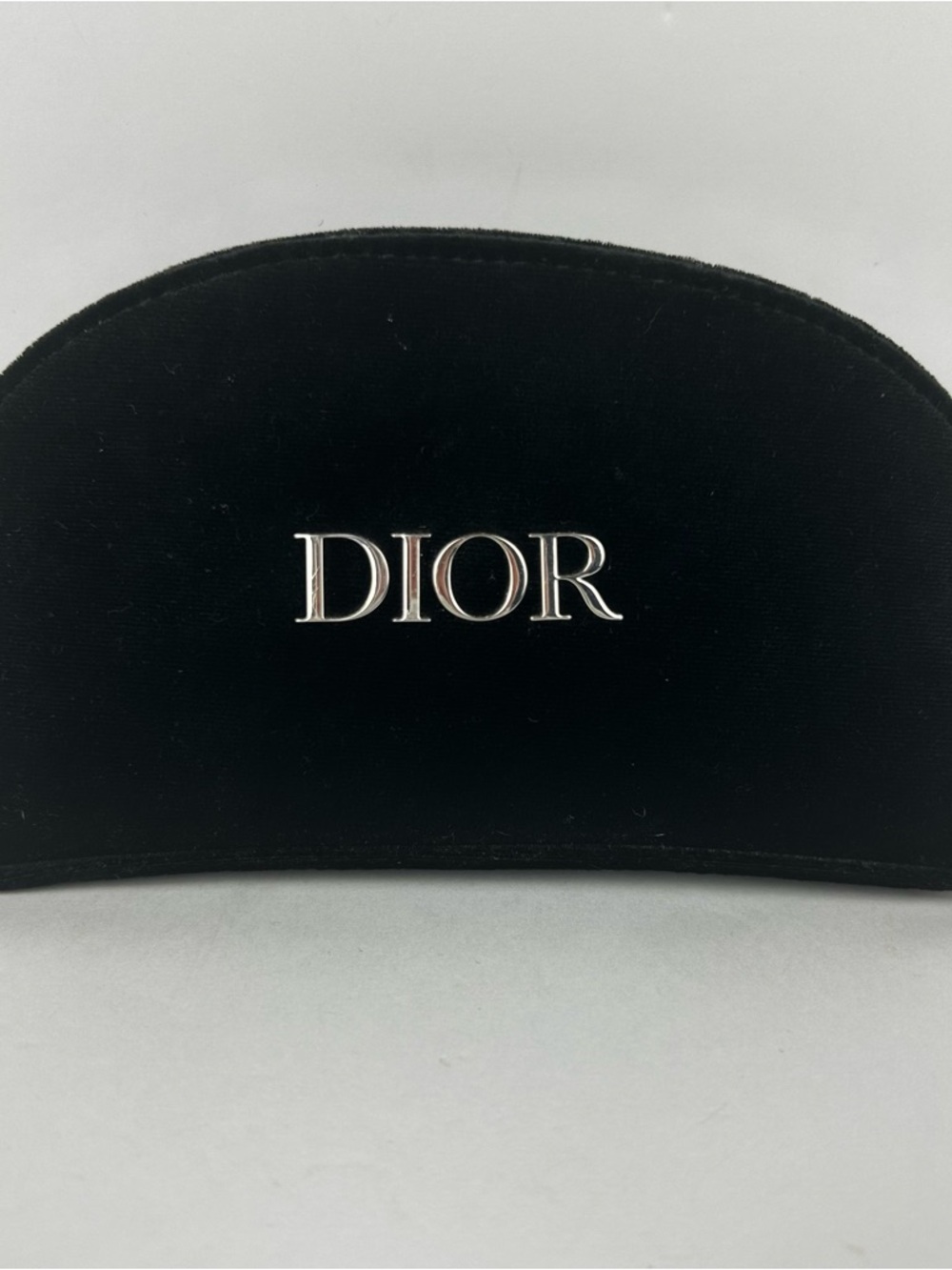 Dior Black Velvet Cosmetic Case with Silver DIOR Emblem